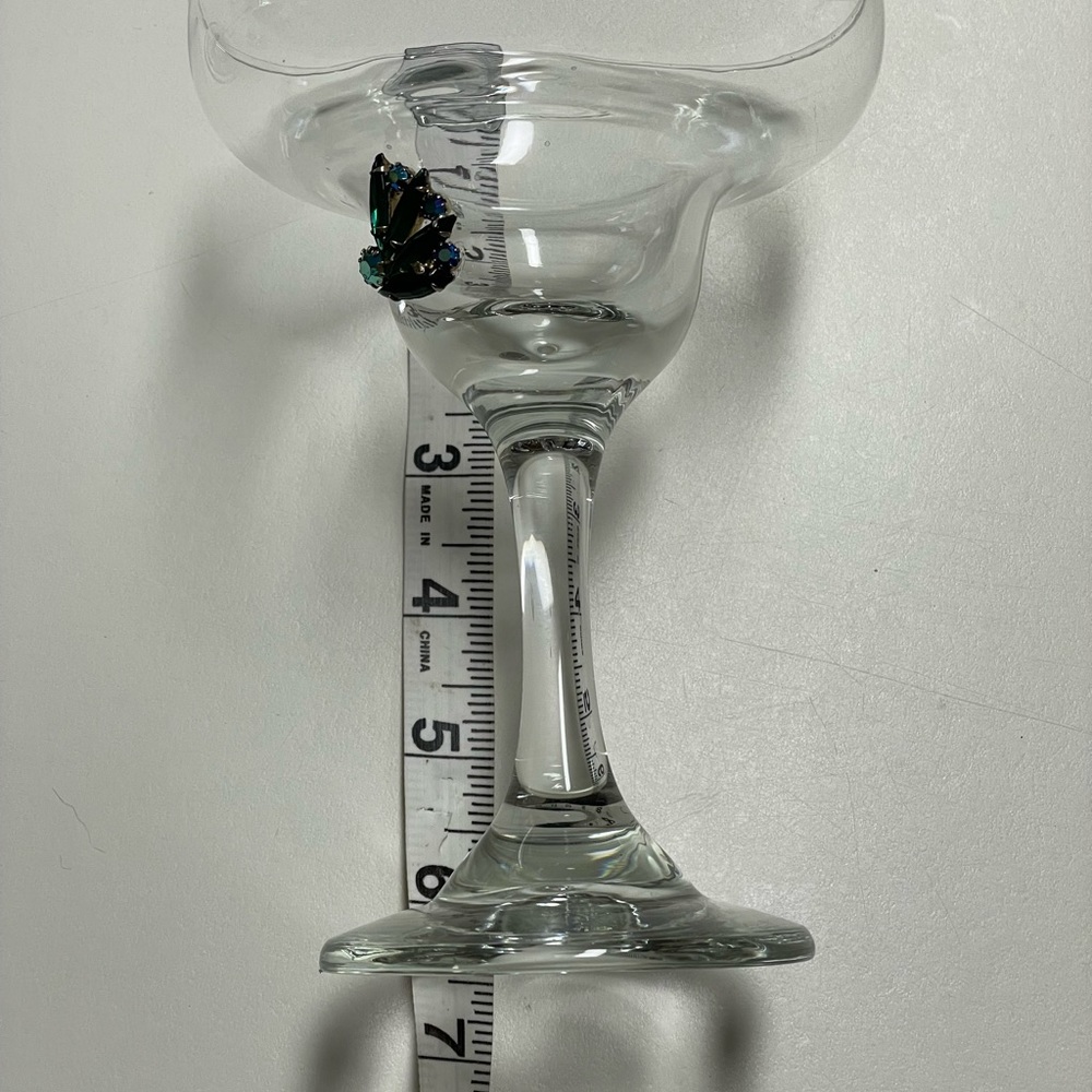 Hand crafted margarita glass vintage jewelry embellished floral crystal blue - Picture 5 of 5
